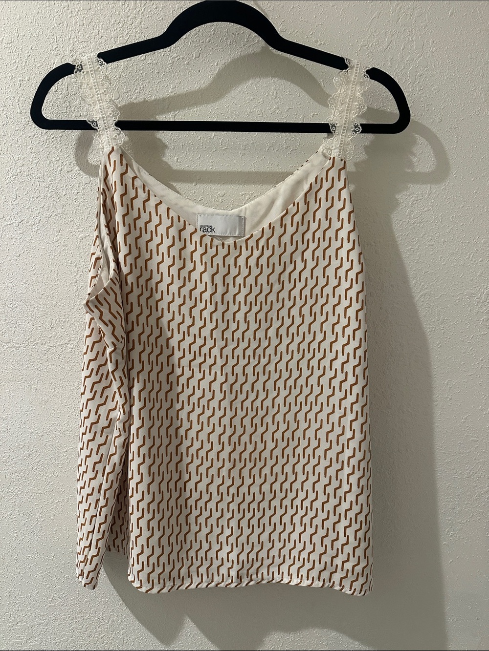 Rail Split-Back Lace Strap Tank Top - Cream & Brown